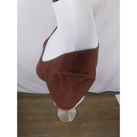 Bozzolo Brown Ribbed Crop Top Square Neck Short Sleeve M/L - Picture 4 of 10